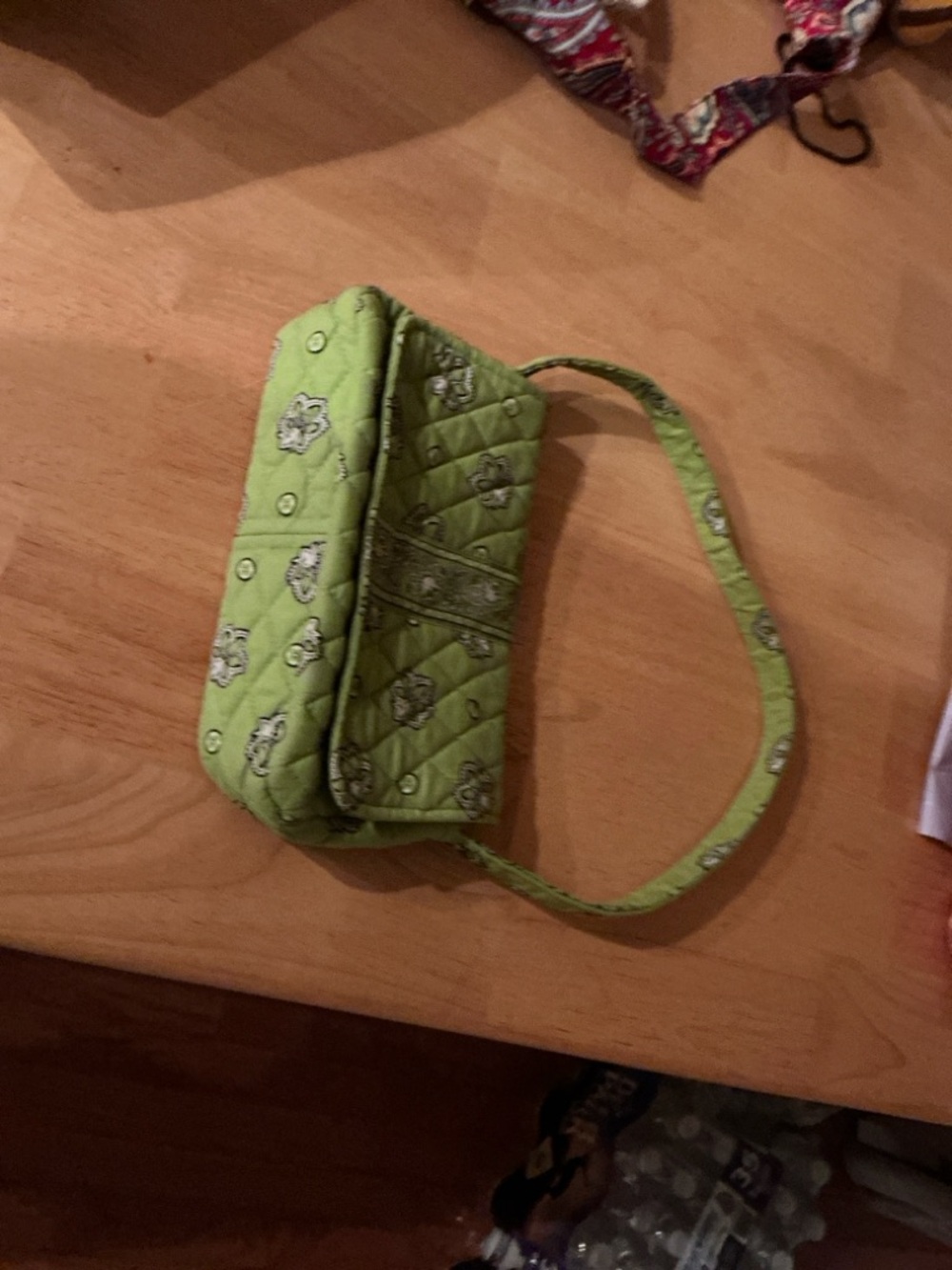 Vera Bradley Lime Green Quilted Mini Shoulder Bag with Floral Motif
